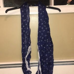 Navy blue anchor print scarf.